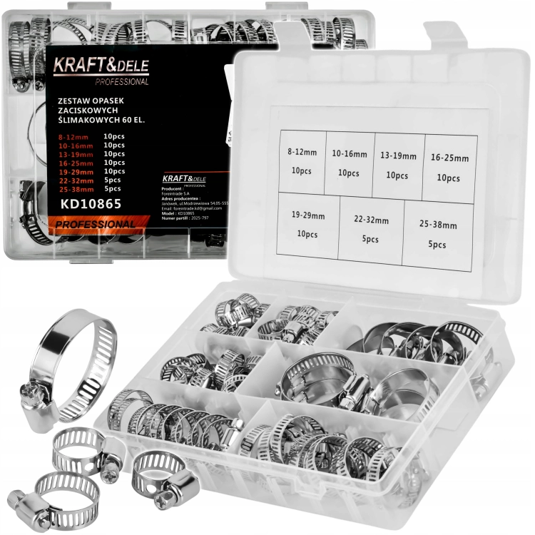ZESTAW OPASEK ZACISKOWYCH ŚLIMAKOWYCH 60EL. 8-38mm ORGANIZER KRAFT KD10865