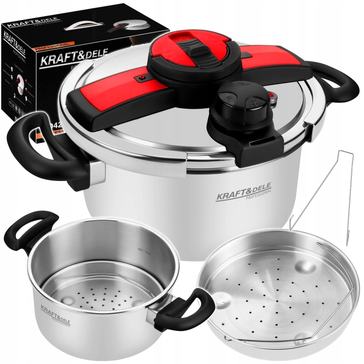 SZYBKOWAR 6L 22CM 60-100 kPa + WŁKAD GOTOWANIE NA PARZE KRAFT&amp;DEL E KD4298