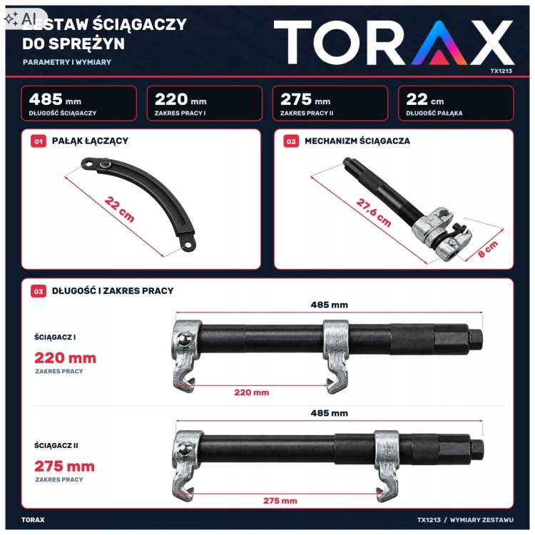 MOCNY ŚCIĄGACZ DO SPRĘŻYN AMORTYZATORA MECHANICZNY DUŻY ZAKRES 22-275mm