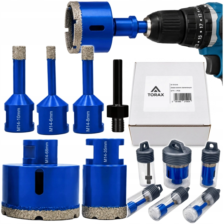 OTWORNICA DIAMENTOWA DO GRESU WIERTŁO ZESTAW OTWORNIC M14 6-68MM + ADAPTER