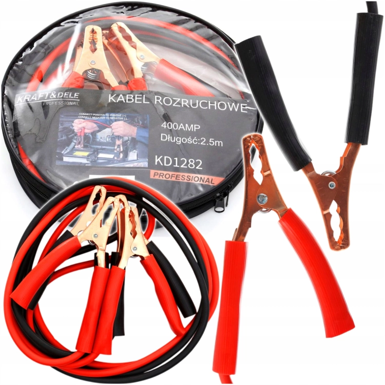 KABLE PRZEOWDY ROZRUCHOWE 400A 2,5 METRA + POKROWIEC KRAFT&amp;DELE KD1282