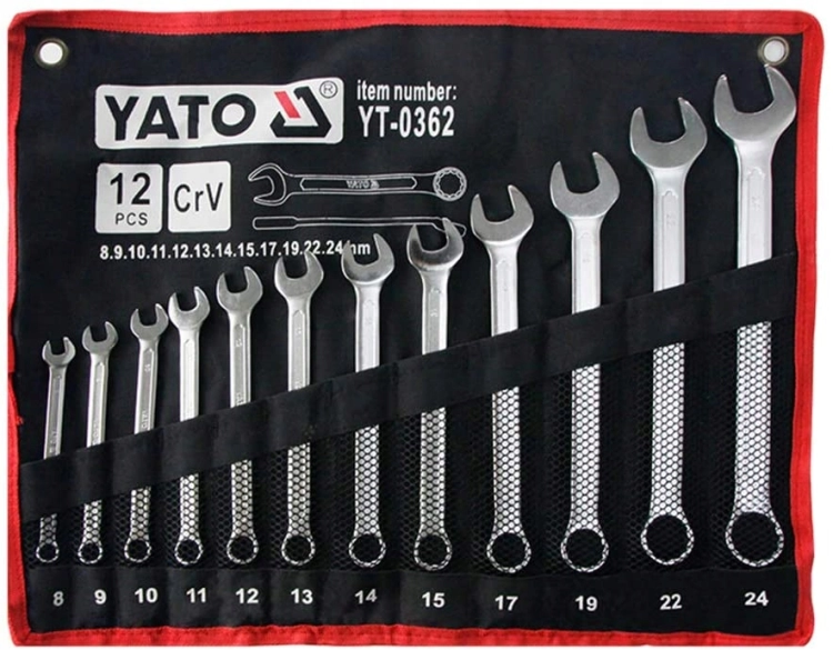 YATO KOMPLET KLUCZE PŁASKO-OCZKOWE 8-24 ZESTAW 12SZTUK PŁACHTA YT-0362