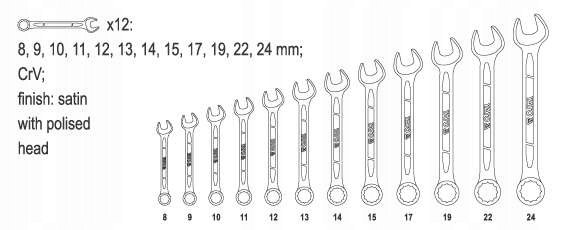 YATO KOMPLET KLUCZE PŁASKO-OCZKOWE 8-24 ZESTAW 12SZTUK PŁACHTA YT-0362