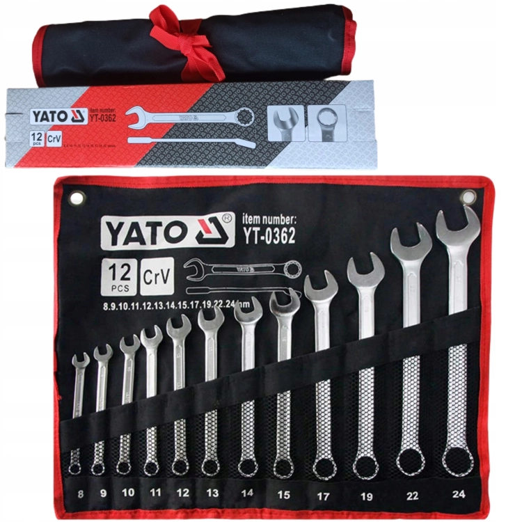 YATO KOMPLET KLUCZE PŁASKO-OCZKOWE 8-24 ZESTAW 12SZTUK PŁACHTA YT-0362