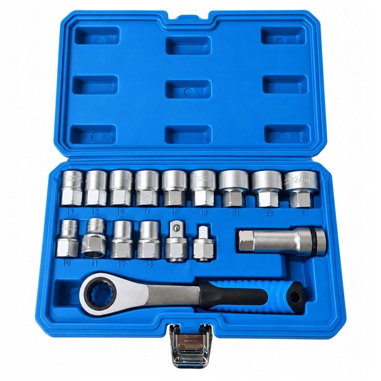 ZESTAW 17el NASADEK KLUCZY PRZELOTOWYCH 10-24mm 3/8 1/2 SPLINE ADAPTERY