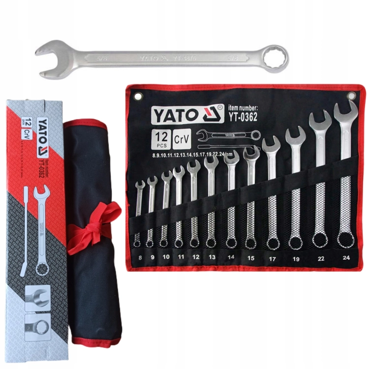 YATO KOMPLET KLUCZE PŁASKO-OCZKOWE 8-24 ZESTAW 12SZTUK PŁACHTA YT-0362