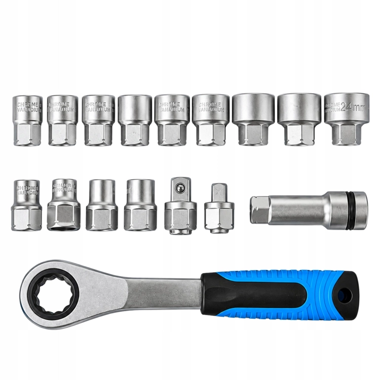 ZESTAW 17el NASADEK KLUCZY PRZELOTOWYCH 10-24mm 3/8 1/2 SPLINE ADAPTERY
