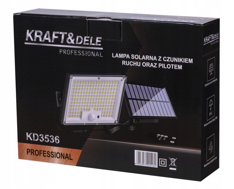 KRAFT LAMPA SOLARNA Z CZUJNIKIEM RUCHU 750LM 2500mAh PILOT 5,5V KD3536