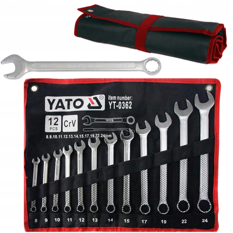 YATO KOMPLET KLUCZE PŁASKO-OCZKOWE 8-24 ZESTAW 12SZTUK PŁACHTA YT-0362