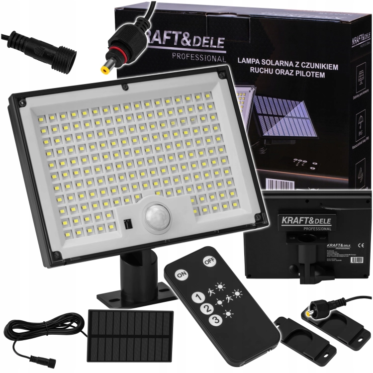 KRAFT LAMPA SOLARNA Z CZUJNIKIEM RUCHU 750LM 2500mAh PILOT 5,5V KD3536