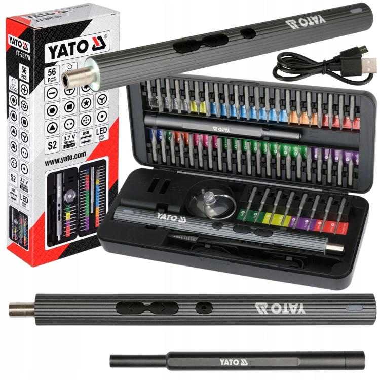 WKRĘTAK PRECYZYJNY AKUMULATOROWY 3,7V ZESTAW Z BITAMI 50el. USB-C LED YATO