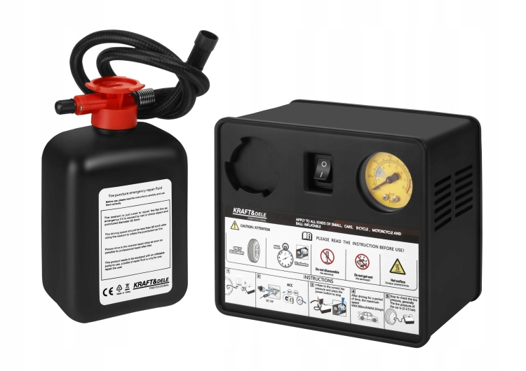 ZESTAW NAPRAWCZY DO OPON 12V 120W 10 bar KOMPRESOR USZCZELNIACZ 450 ml