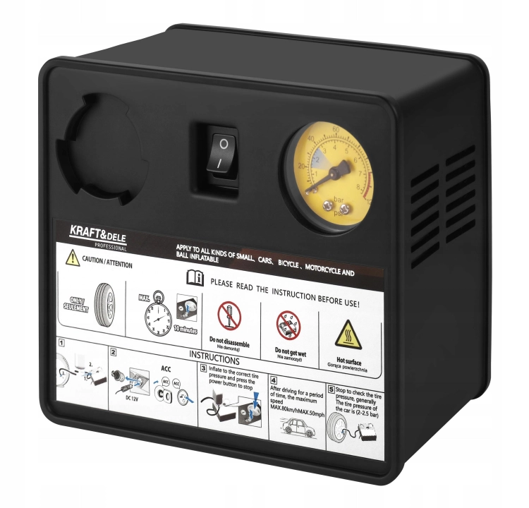 ZESTAW NAPRAWCZY DO OPON 12V 120W 10 bar KOMPRESOR USZCZELNIACZ 450 ml