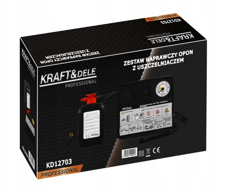 ZESTAW NAPRAWCZY DO OPON 12V 120W 10 bar KOMPRESOR USZCZELNIACZ 450 ml