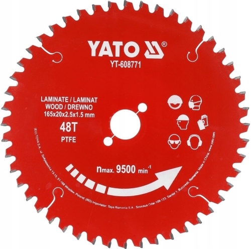 TARCZA DO CIĘCIA LAMINATU DREWNA TCT PTFE 165mm/20mm 48T WĘGLIK WOLFRAMU