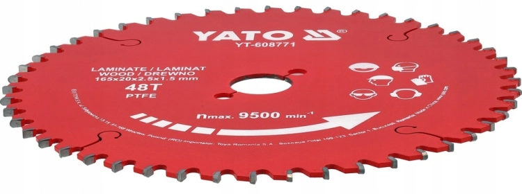 TARCZA DO CIĘCIA LAMINATU DREWNA TCT PTFE 165mm/20mm 48T WĘGLIK WOLFRAMU