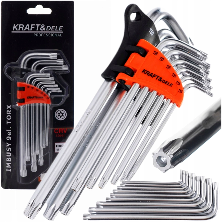 KRAFT&amp;DELE ZESTAW IMBUSÓW TORX 9 EL. DŁUGIE KLUCZE T10-T50 CrV KD11933