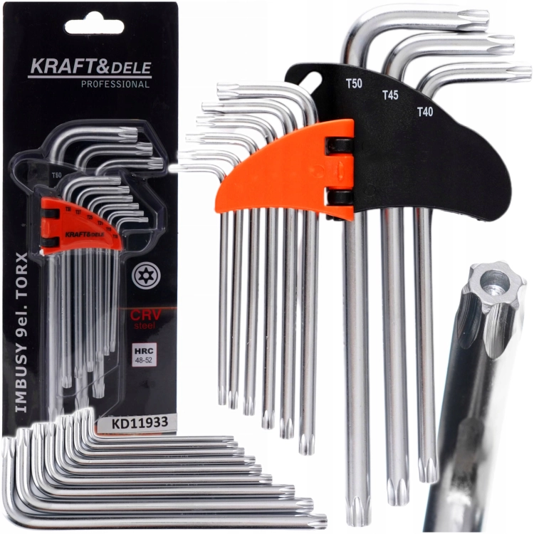 KRAFT&amp;DELE ZESTAW IMBUSÓW TORX 9 EL. DŁUGIE KLUCZE T10-T50 CrV KD11933