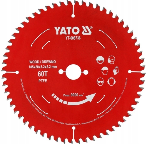 YATO TARCZA DO CIĘCIA DREWNA TCT 185mm/20mm WĘGLIK WOLFRAMU PIŁA TARCZOWA