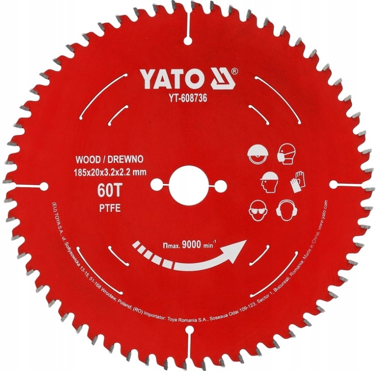 YATO TARCZA DO CIĘCIA DREWNA TCT 185mm/20mm WĘGLIK WOLFRAMU PIŁA TARCZOWA