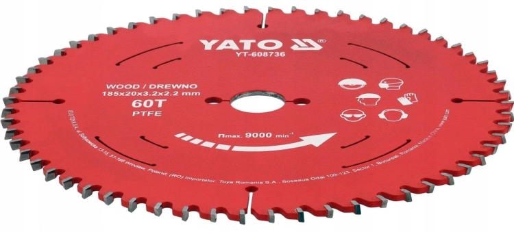 YATO TARCZA DO CIĘCIA DREWNA TCT 185mm/20mm WĘGLIK WOLFRAMU PIŁA TARCZOWA