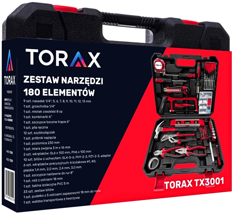 ZESTAW 180EL NARZĘDZI KLUCZE WALIZKA NARZĘDZIOWA NASADKI BITY WKRĘTAKI TORX