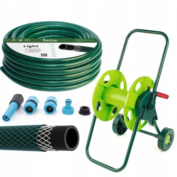 WÓZEK BĘBEN + WĄŻ OGRODOWY 30M 3/4'' + ZRASZACZ