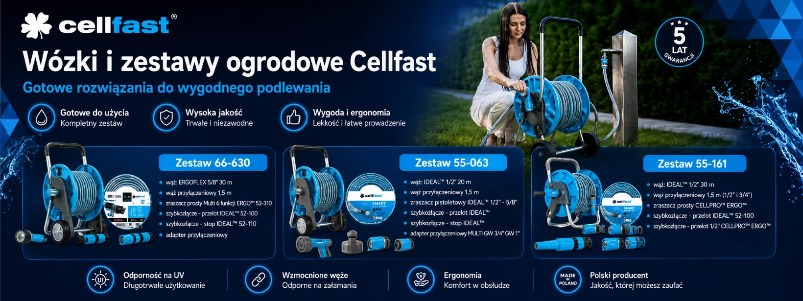 Zestawy Cellfast DISCOVER  + wąż ogrodowy +  zraszacz prosty