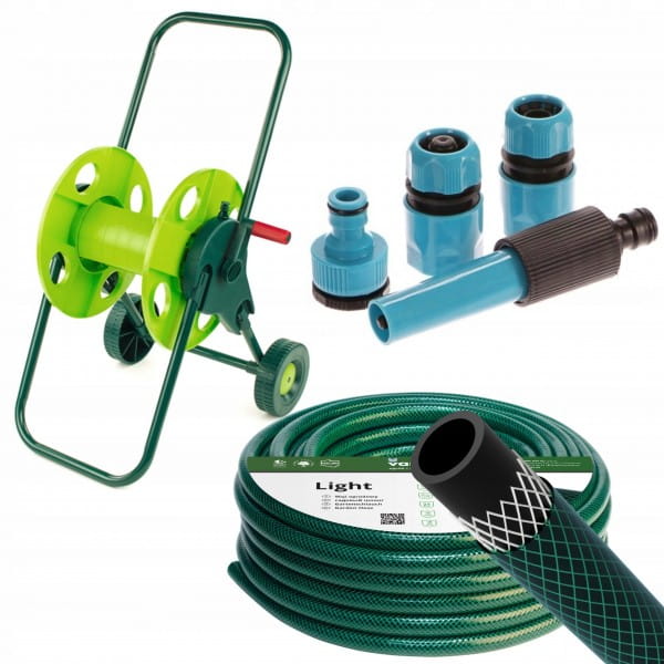 WÓZEK BĘBEN + WĄŻ OGRODOWY 30M 3/4'' + ZRASZACZ