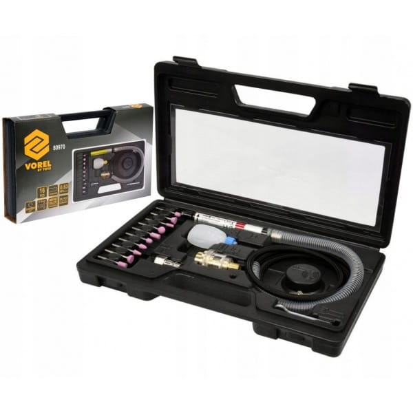 VOREL 80970 ZESTAW SZLIFIERKA PNEUMATYCZNA PROSTA MINI 16 EL.