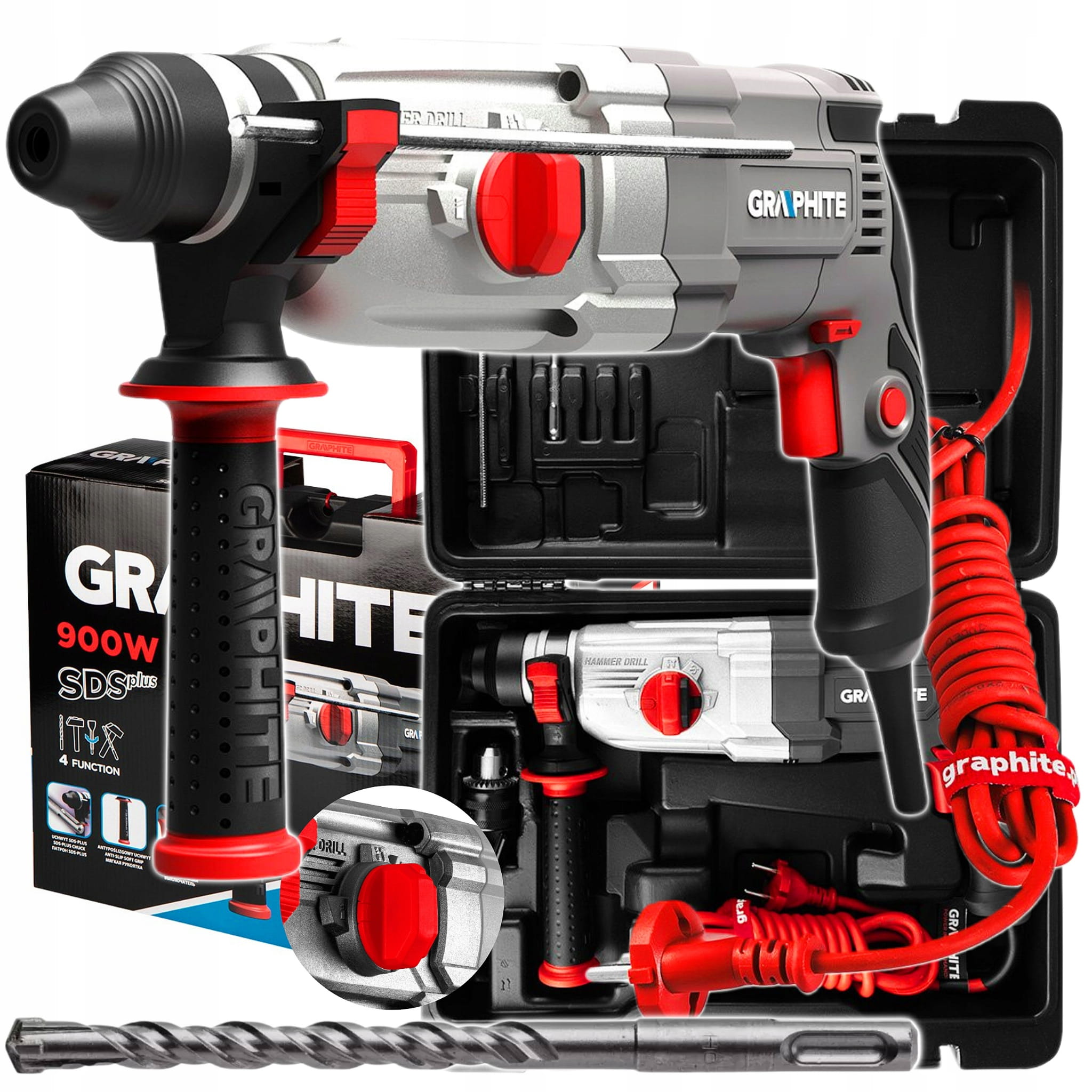 GRAPHITE MŁOTOWIERTARKA SDS+ UDAR 3.4J 900W 4 FUNKCJE WIERTARKA 58G539