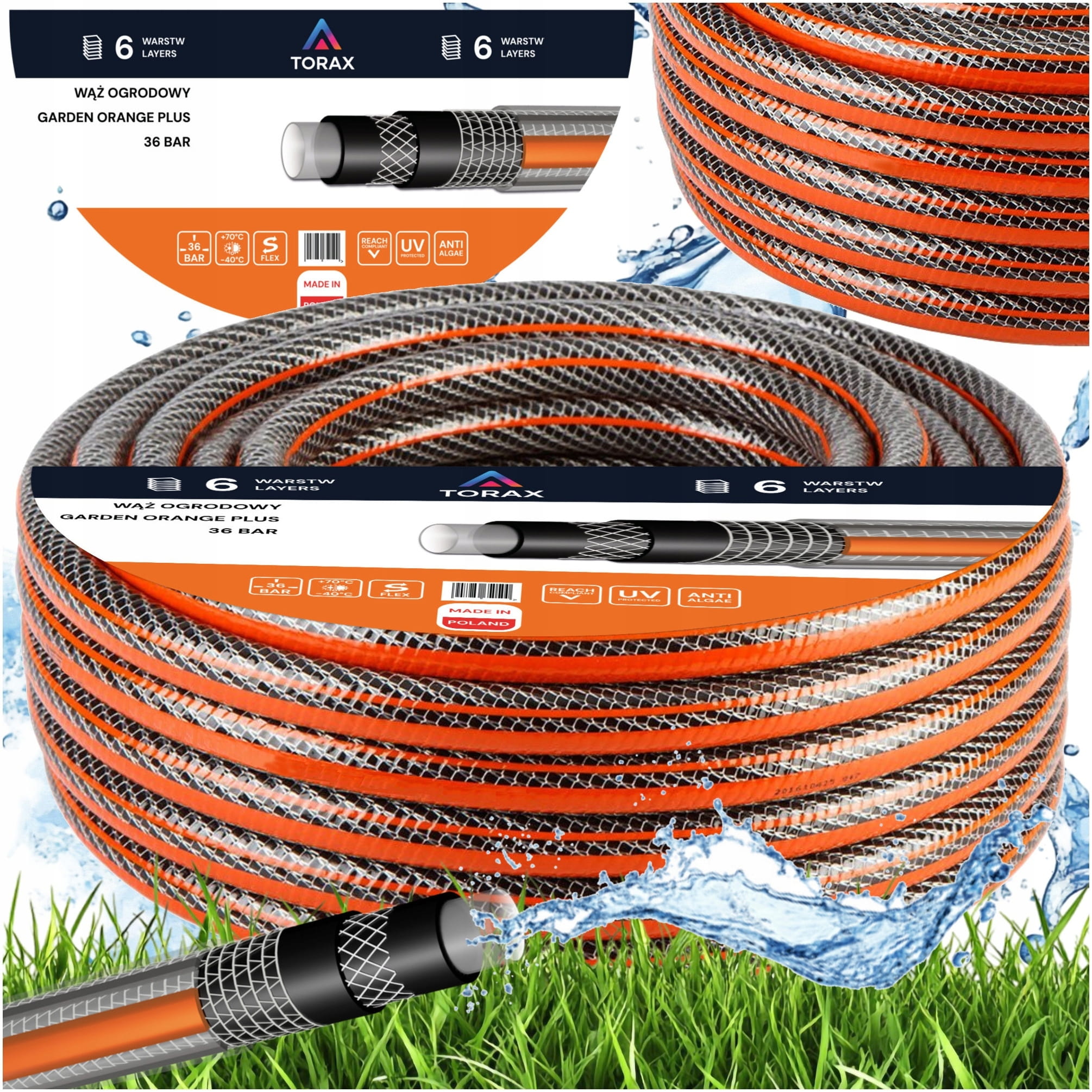 WĄŻ OGRODOWY 6-WARSTWOWY 36 BAR 3/4" 30M WZMOCNIONY DO WODY POLSKI