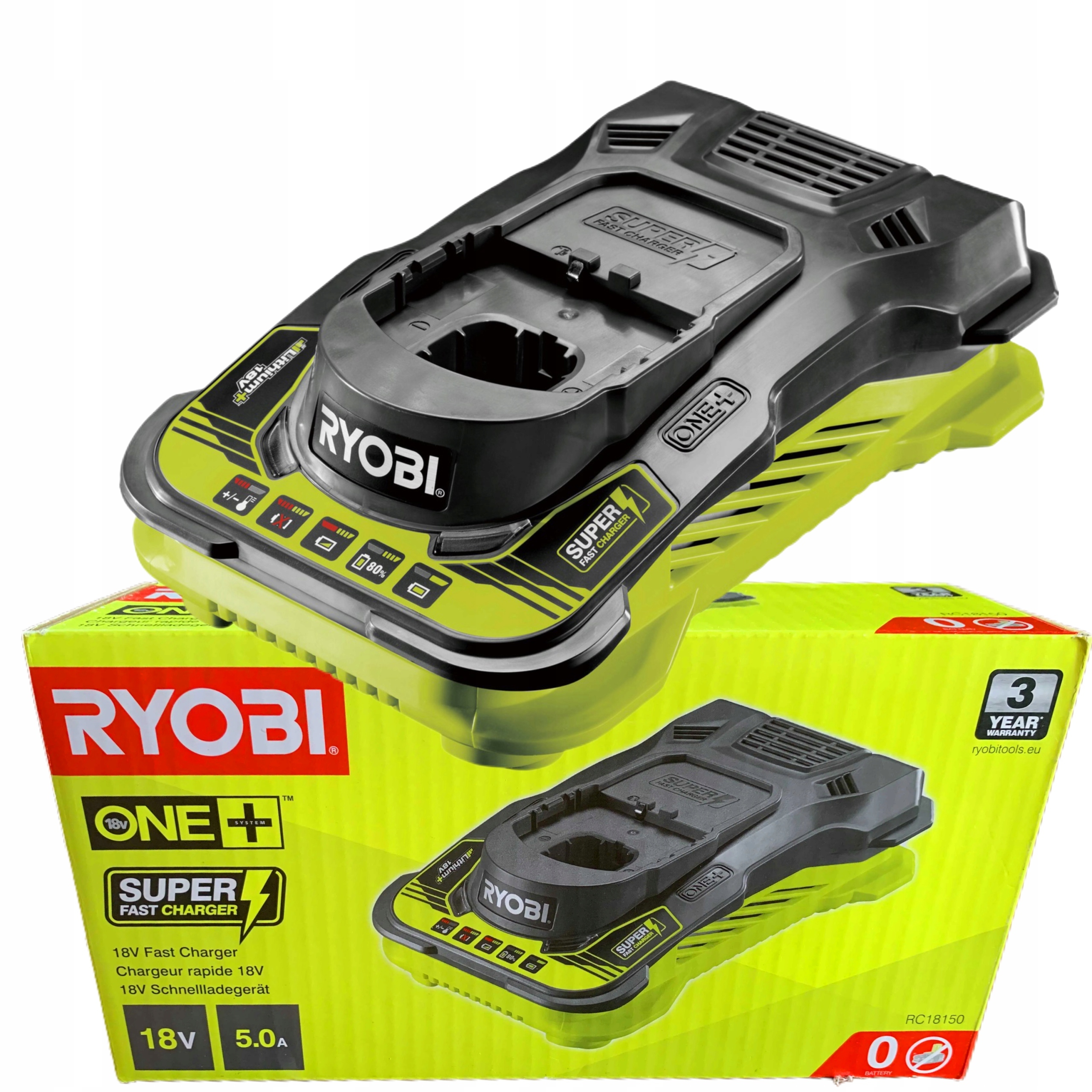 RYOBI SZYBKA ŁADOWARKA DO AKUMLATORÓW DO NARZĘDZI Z SYSTEMEM ONE+ RC18150