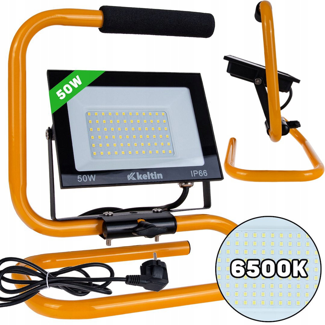 NAŚWIETLACZ LED 50W STATYW LAMPA ROBOCZA IP66 6500K BIAŁA ZIMNA K02059