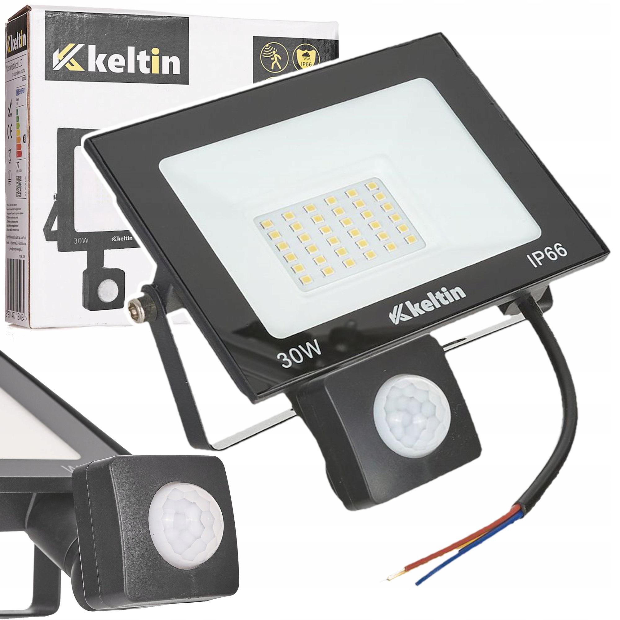 NAŚWIETLACZ Z CZUJNIKIEM RUCHU LED 30W IP66 HALOGEN LAMPA BIAŁA ZIMNA 6500K