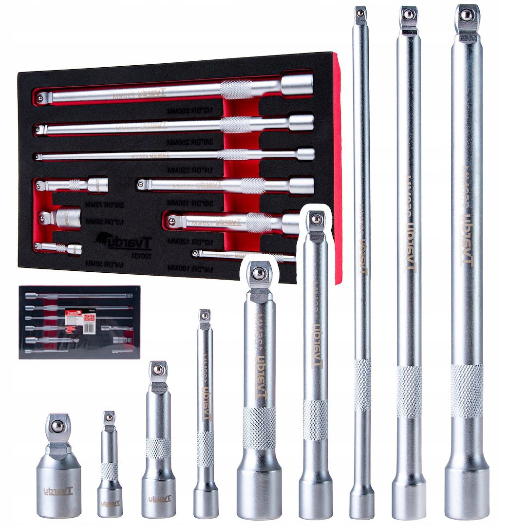KOMPLET PRZEDŁUŻEK UCHYLNYCH 1/2'' 1/3'' 3/8'' STAL CRV PRZEDŁUŻKA 9 EL. WKŁAD