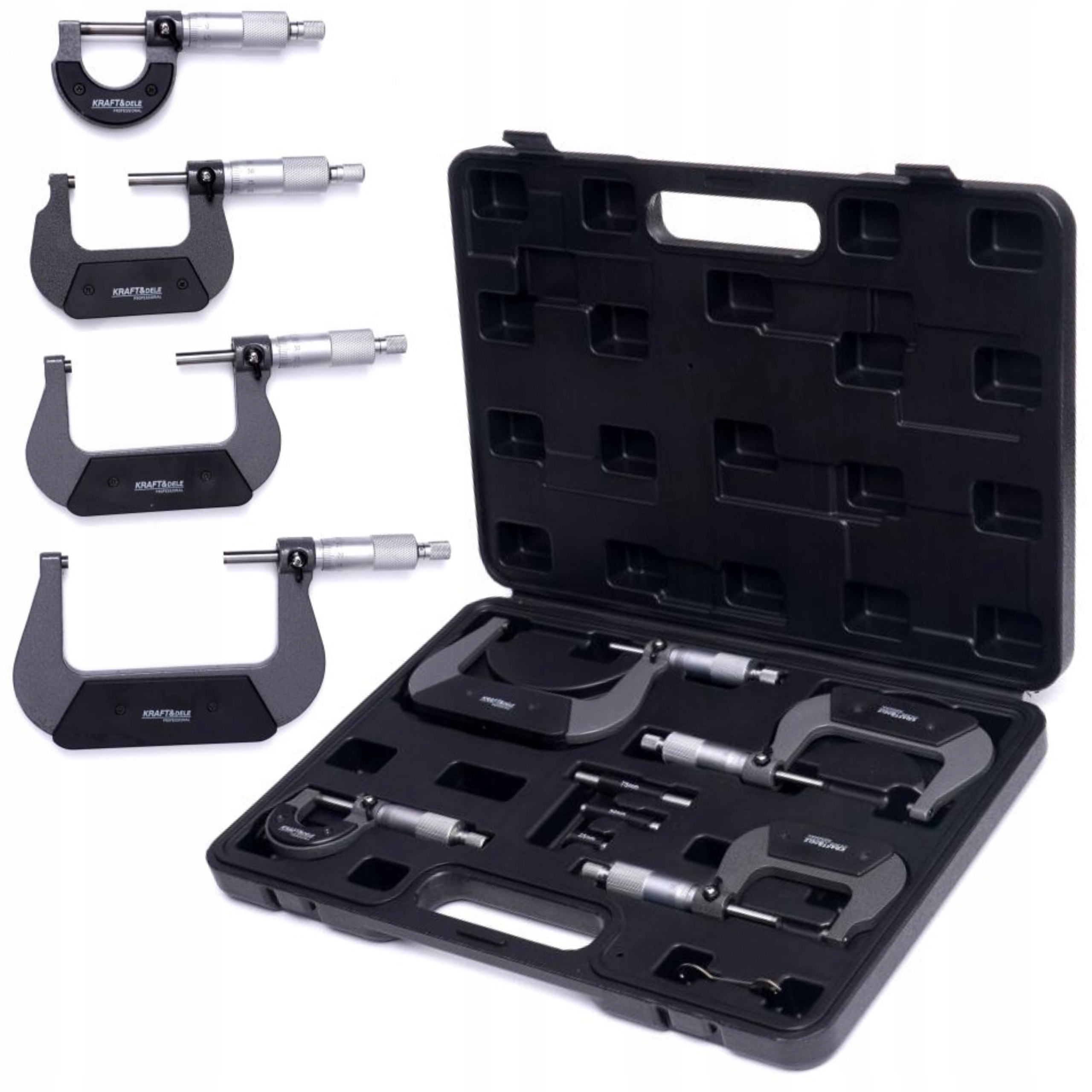 KOMPLET MIKROMIERZY MIKROMETR ZEWNĘTRZNY NONIUSZOWY 4SZTUK 0-100MM KD10443