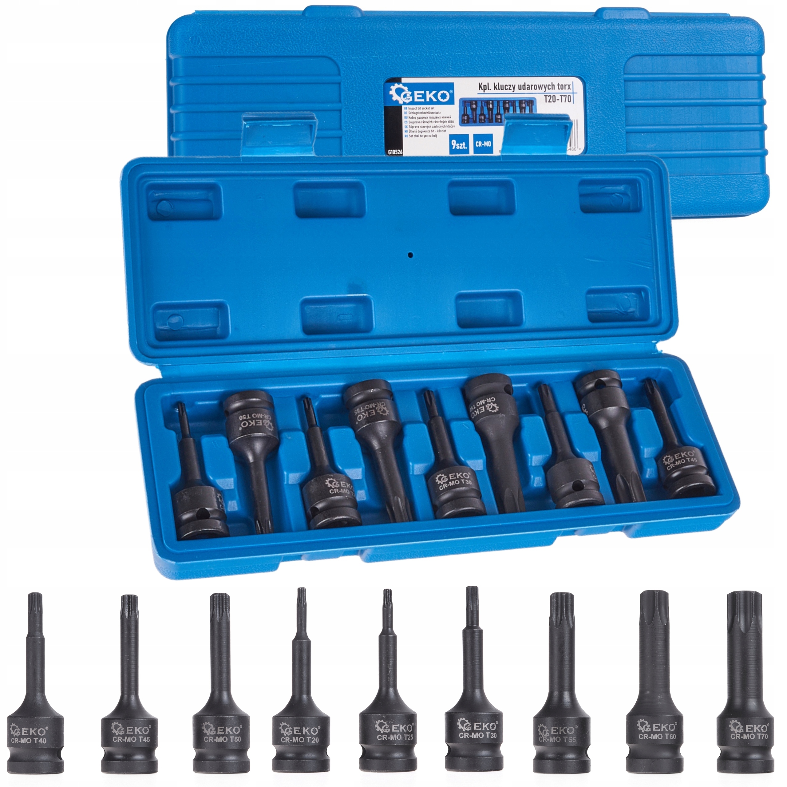 KLUCZE UDAROWE TRZPIENIOWE TORX T20-T70 ZESTAW KLUCZY NASADEK 9el G10526