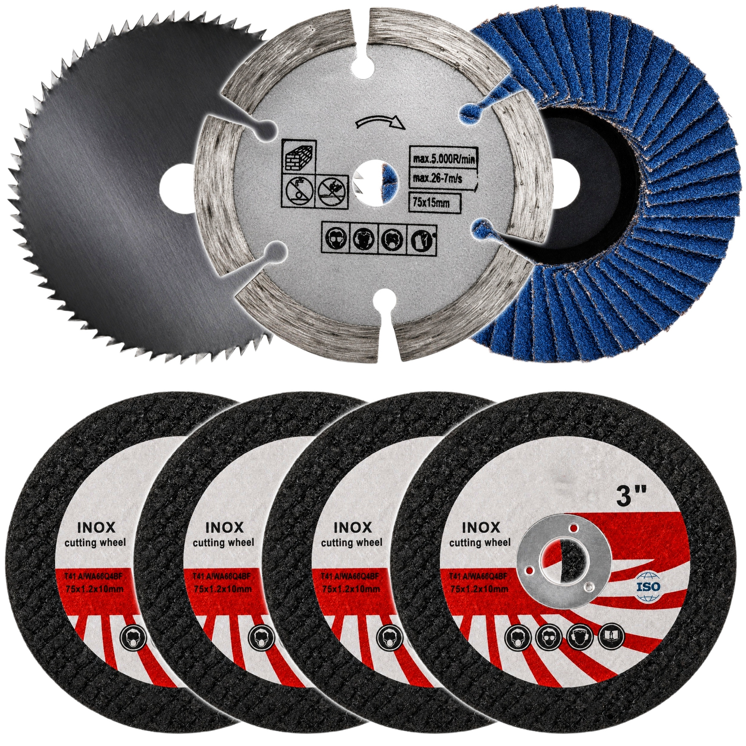 ZESTAW TARCZE DO SZLIFIERKI 75 MM CIĘCIA METALU DREWNA BETONU LISTKOWA 75MM