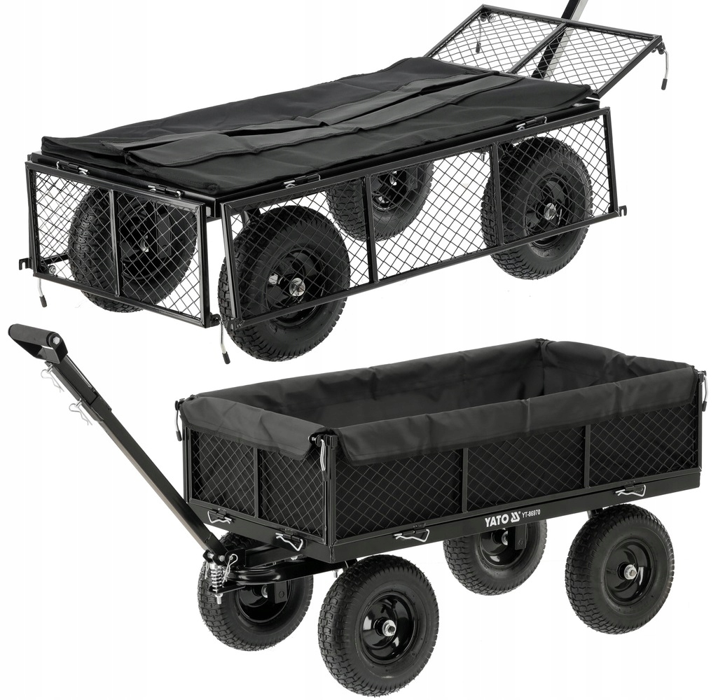 YATO WÓZEK OGRODOW XL 450KG PRZYCZEPKA Z POKROWCEM POMPOWANE KOŁA 13'' 86970