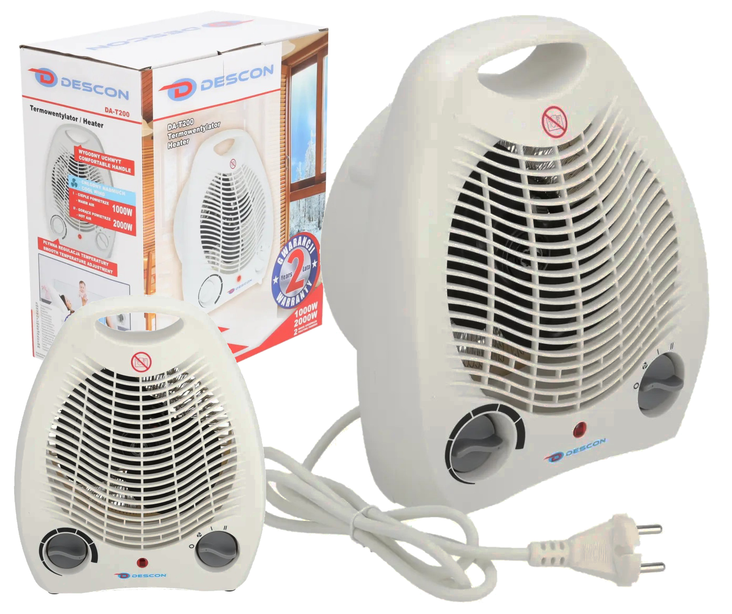 TERMOWENTYLATOR GRZEJNIK ELEKTRYCZNY FARELKA 2000W TERMOSTAT 3 TRYBY NAWIEW