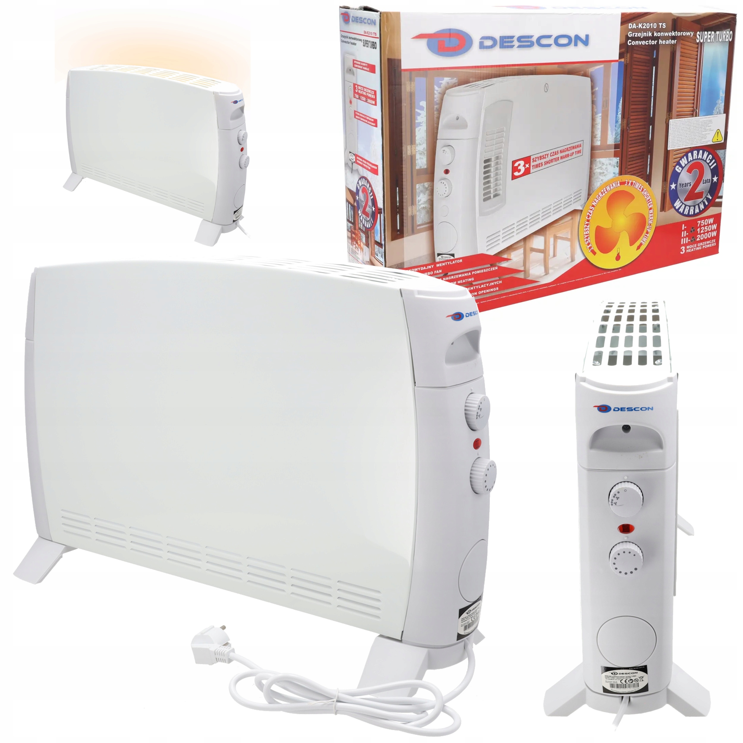 GRZEJNIK ELEKTRYCZNY KONWEKTOROWY ENERGOOSZCZĘDNY 2000W DESCON MOCNY NAWIEW
