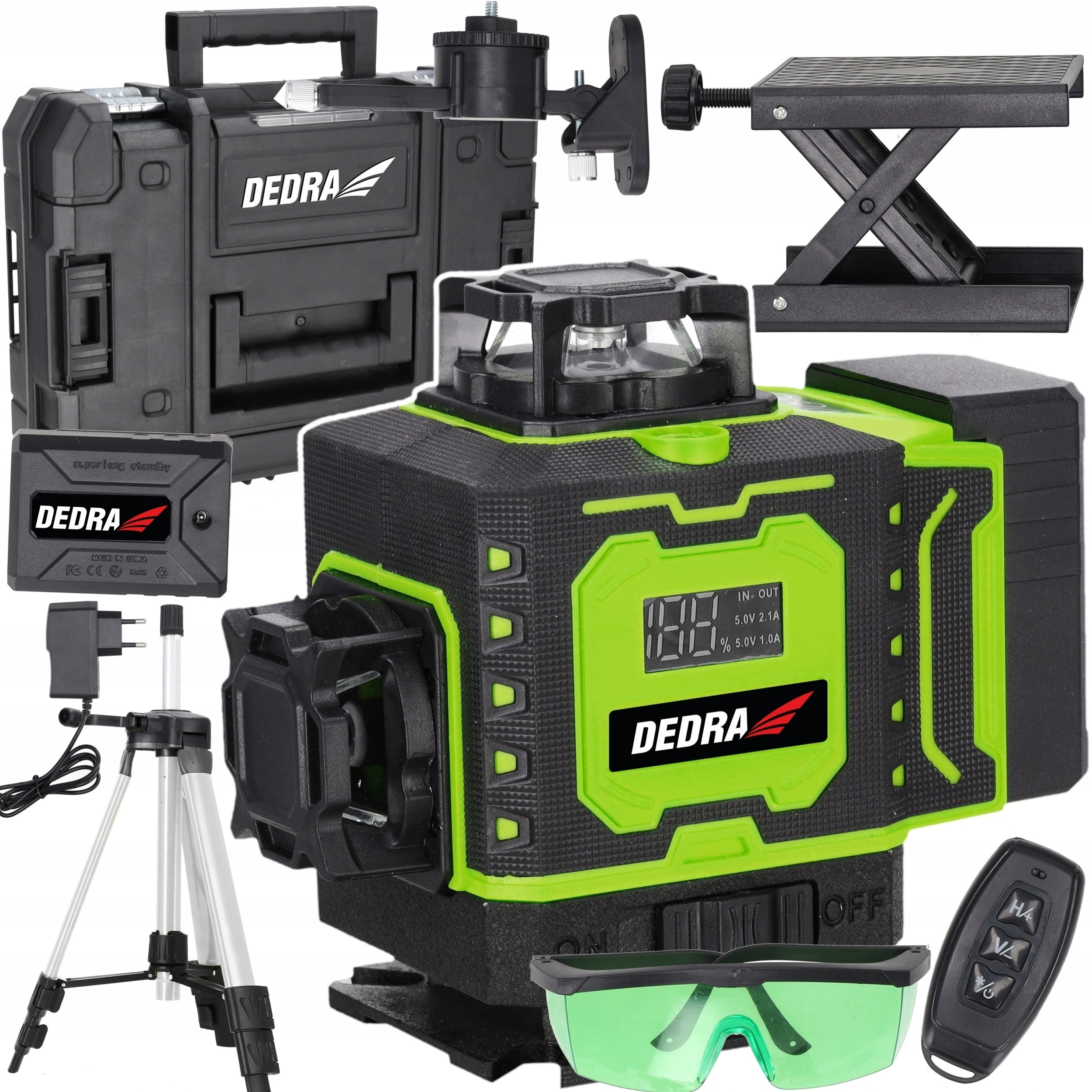LASER KRZYŻOWY POZIOMICA LASEROWA PŁASZCZYZNOWA 360 4D ZIELONY STATYW DEDRA