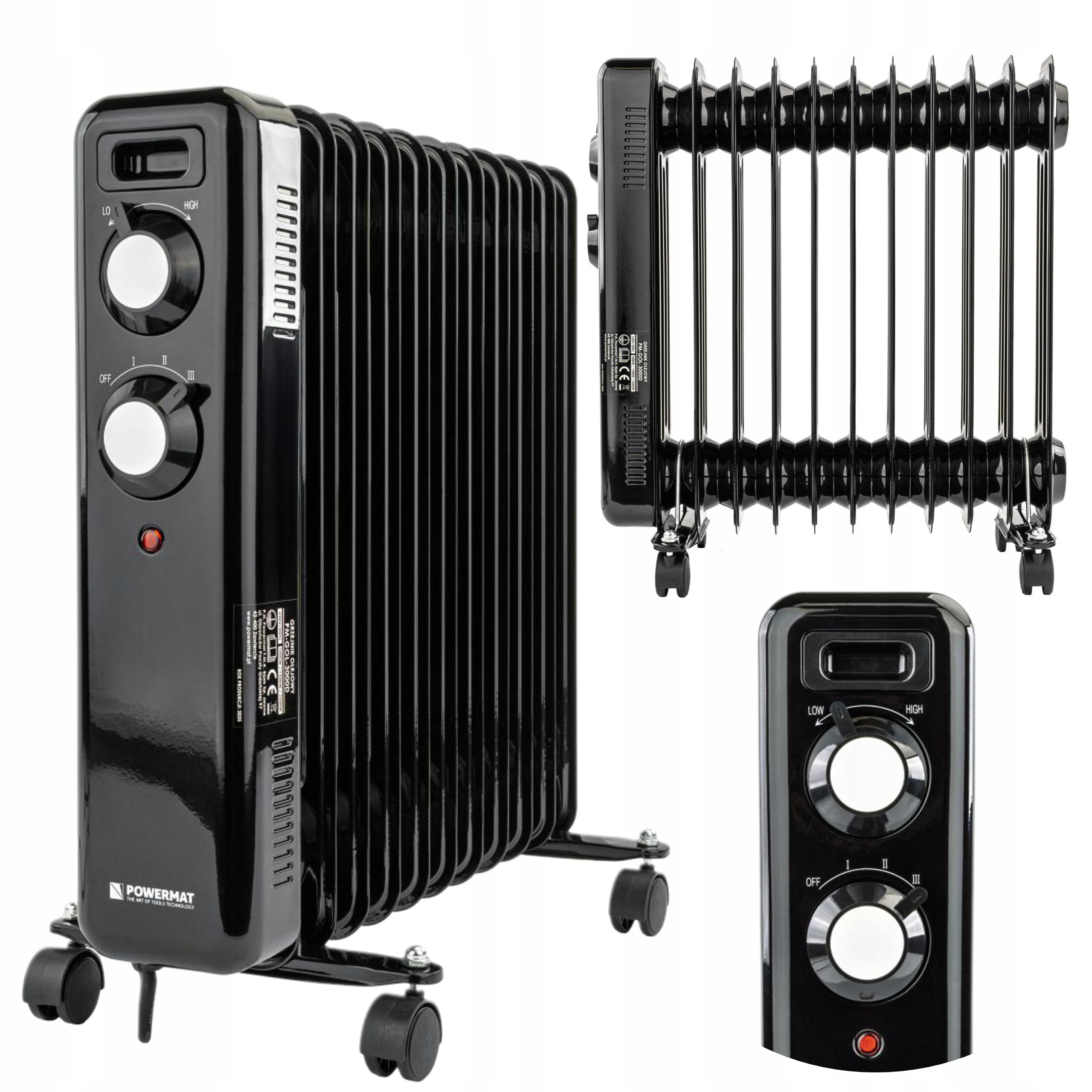 GRZEJNIK OLEJOWY ELEKTRYCZNY 2500W 11 ŻEBER KALORYFER MOCNY TERMOSTAT KÓŁKA