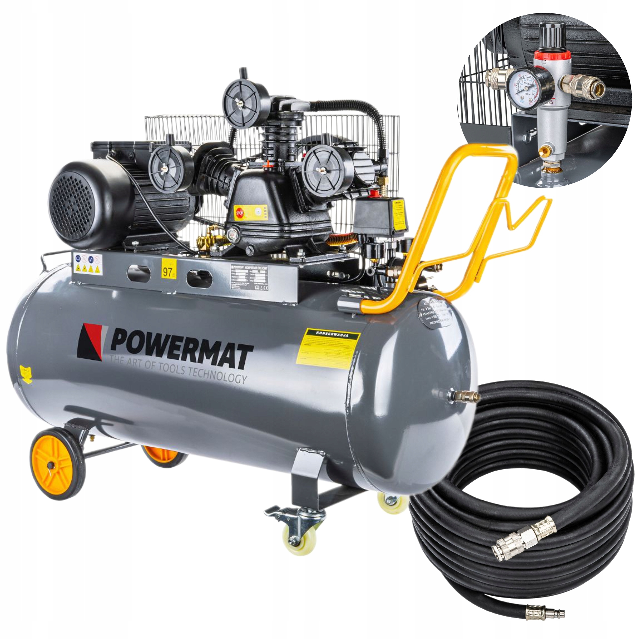 POWERMAT KOMPRESOR OLEJOWY 4KM 150L 650L/MIN 8BAR +WĄŻ 15M PM-KO-150T-230V