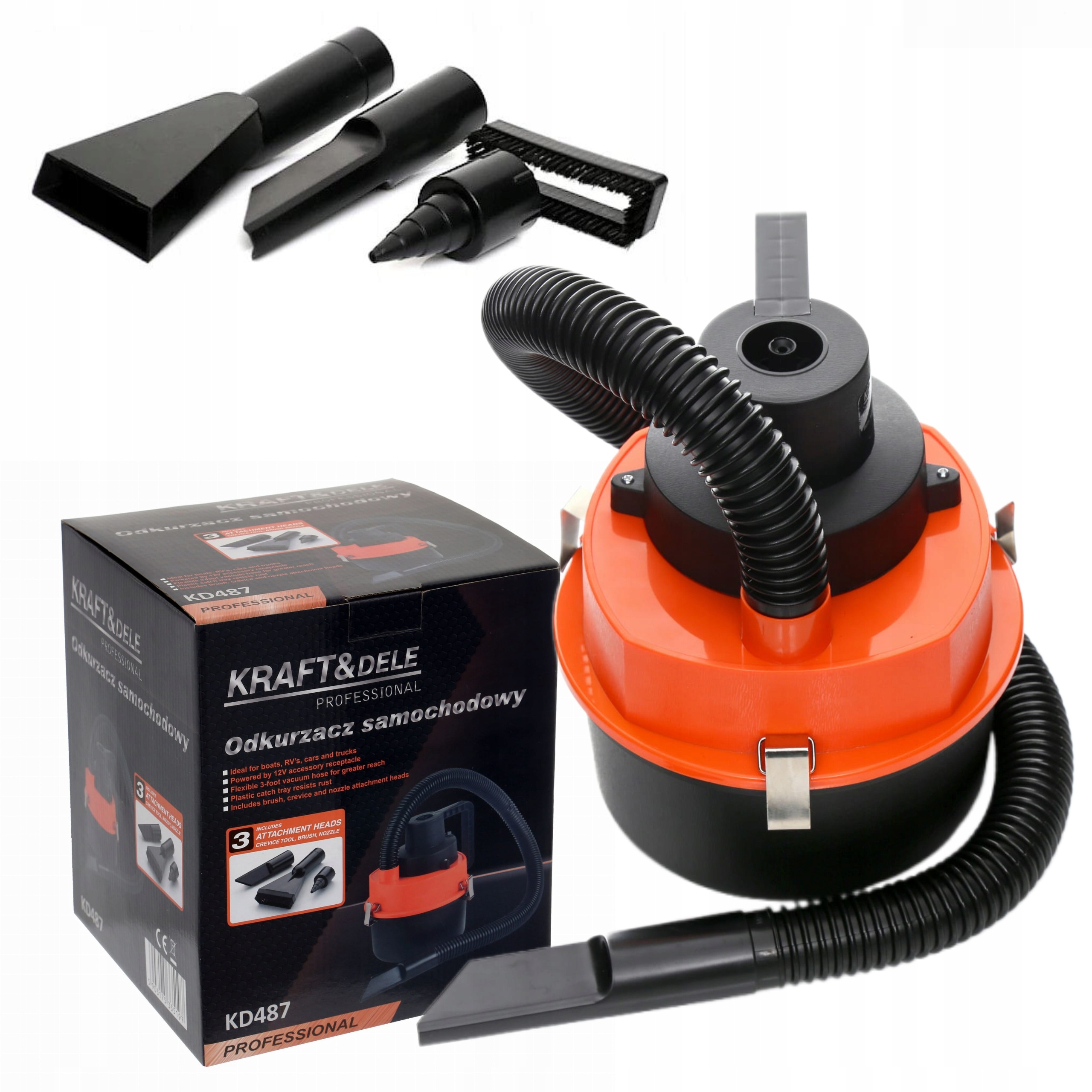 KRAFT&amp;DELE ODKURZACZ SAMOCHODOWY POMPKA DO MATERACY 12V 155W +NASADKI KD487