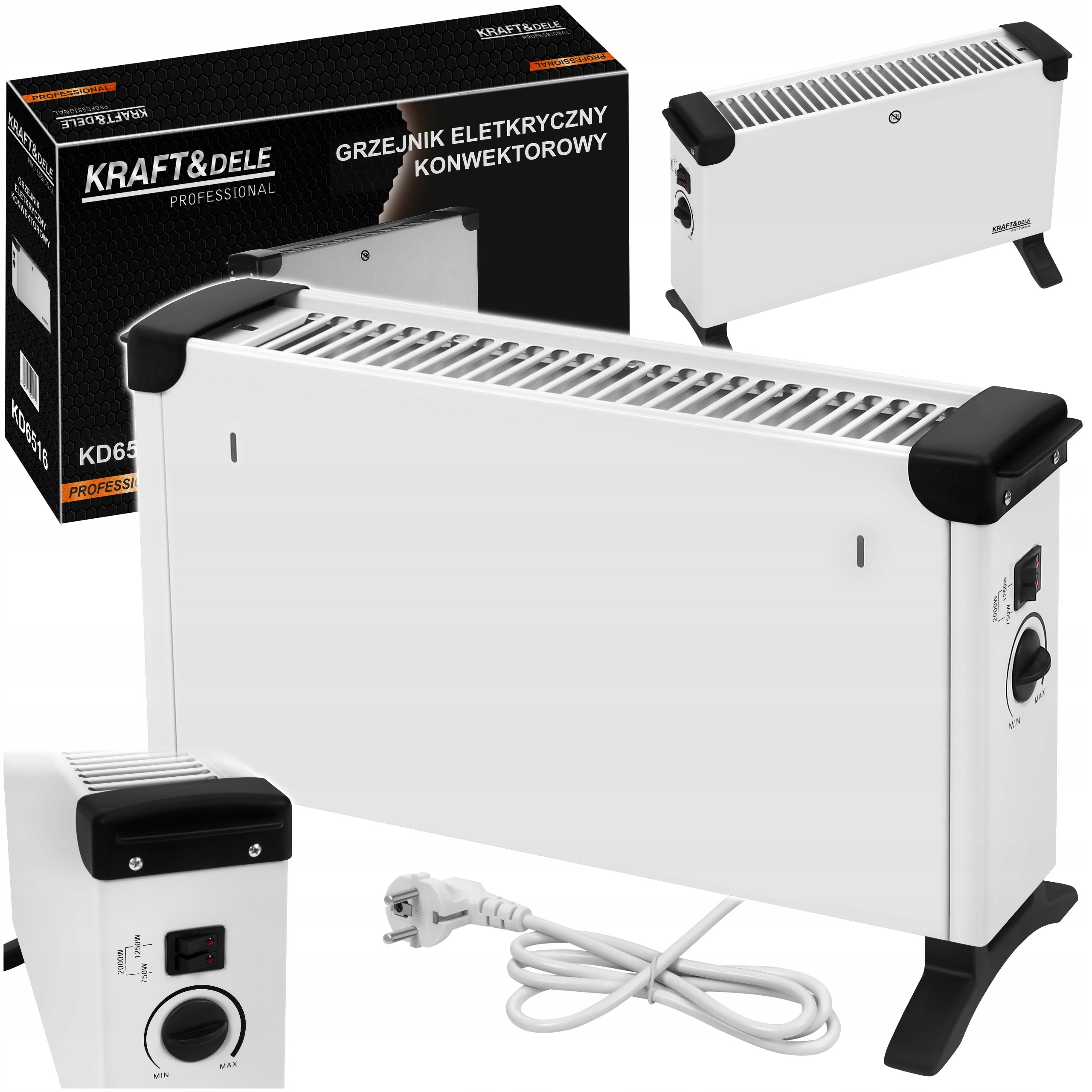 GRZEJNIK ELEKTRYCZNY KONWEKTOROWY TERMOSTAT 2000W REGULACJA 3 TRYBY KD6516