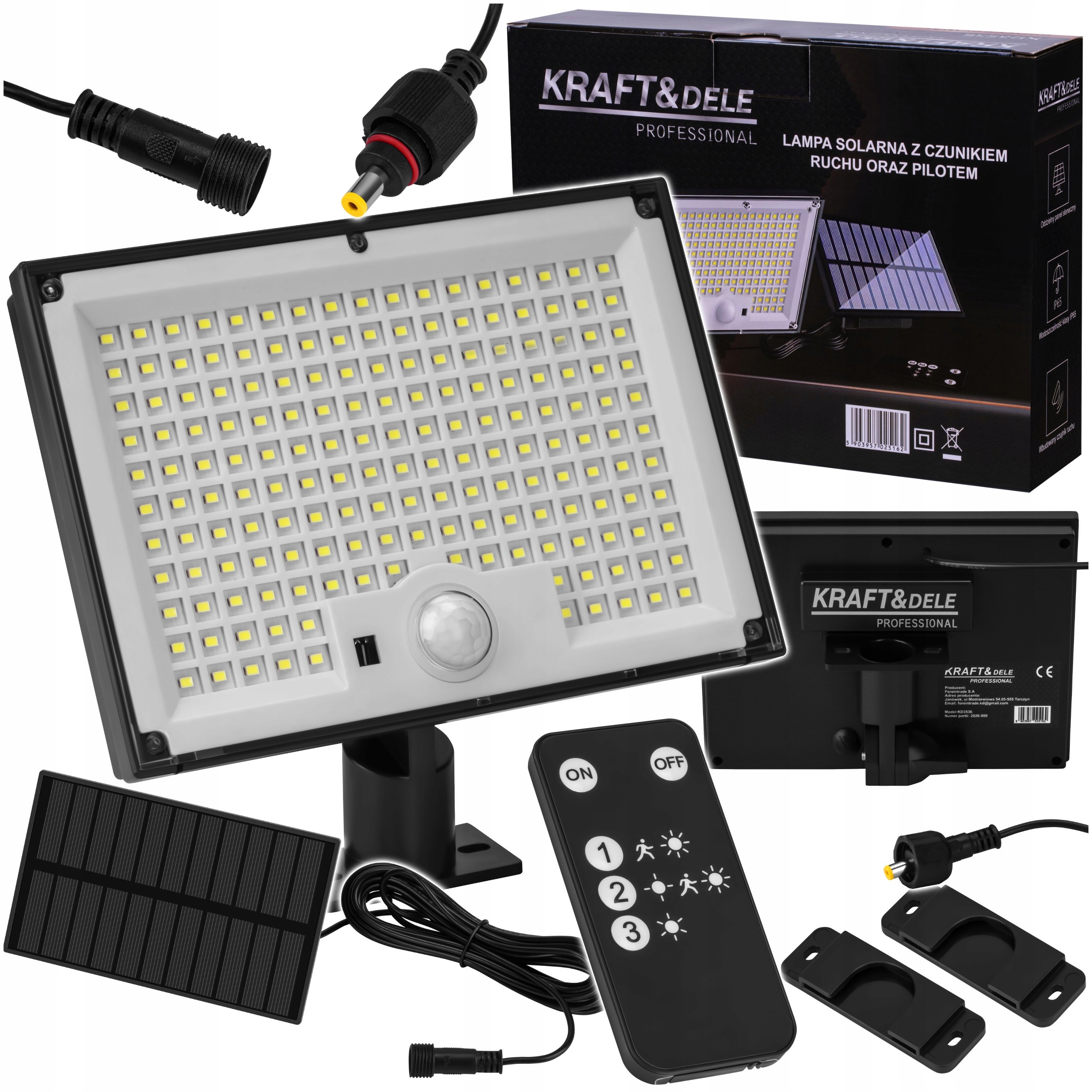 KRAFT LAMPA SOLARNA Z CZUJNIKIEM RUCHU 750LM 2500mAh PILOT 5,5V KD3536